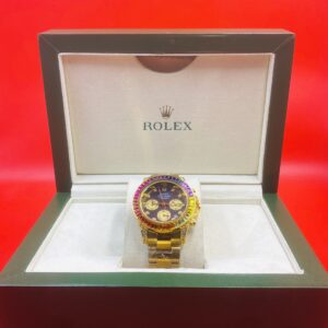 stylish chronograph wrist watch for men | analog quartz dual time watch | durable stainless steel chain (golden)