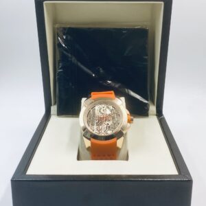 luxury automatic shree ram edition watch for men– women heavy open machine design with orange straps, shri ram ji & hanuman ji artwork, ayodhya mandir dial | premium devotional wristwatch [41mm bezel] 1year warranty]